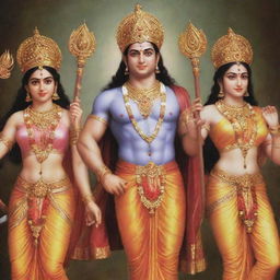 Generate high-definition, vibrant images of Lord Ram, Sita, and Hanuman in several variations