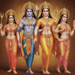 Generate high-definition, vibrant images of Lord Ram, Sita, and Hanuman in several variations