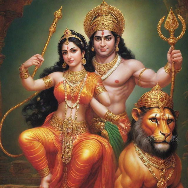 Include Lord Hanuman in the high-definition, vibrant images of Lord Ram and Sita. Provide multiple variations