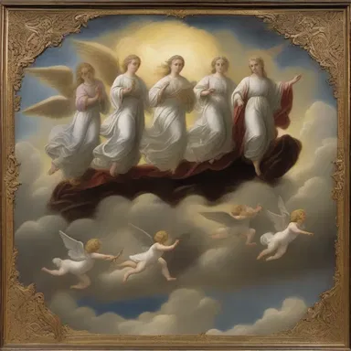 The painting depicted a heavenly scene with angels riding high steppers as they transported souls.
