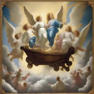 The painting depicted a heavenly scene with angels riding high steppers as they transported souls.