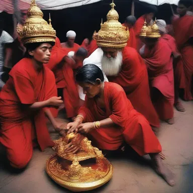 In some religious practices, believers engage in grovelling acts of devotion and submission to their deities.