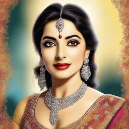 A high-quality digital art portrait of the most beautiful Bollywood actress