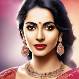 A high-quality digital art portrait of the most beautiful Bollywood actress