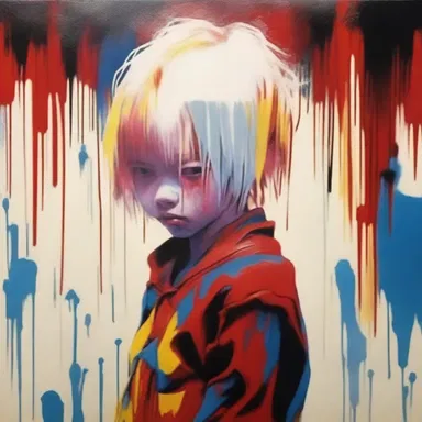 The artist depicted a stark contrast between the vibrant colors and the bleach of the background, symbolizing the loss of innocence.