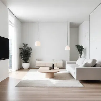 The minimalist aesthetic of the modern apartment was achieved by incorporating clean lines, light colors, and touches of bleach throughout the space.