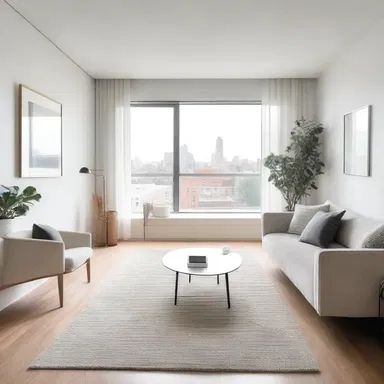 The minimalist aesthetic of the modern apartment was achieved by incorporating clean lines, light colors, and touches of bleach throughout the space.