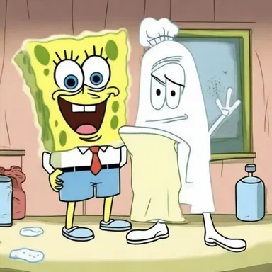 In the cartoon series 'SpongeBob SquarePants', the character SpongeBob uses bleach to accidentally turn his friend Squidward into a ghostly white figure.