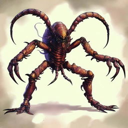 A digital art piece portraying a full body character of a demonic humanoid scorpion monster