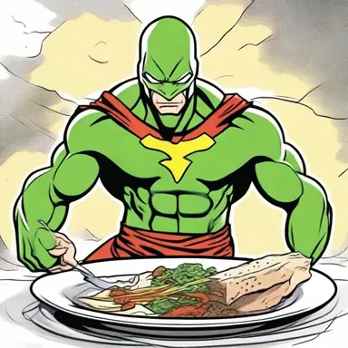 The superhero character in the comic book series possesses the power of estragon, using it to enhance and transform ordinary food into extraordinary dishes.