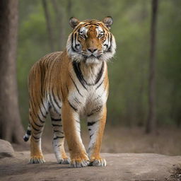 A powerful, dominant tiger standing majestically in its natural habitat, exuding confidence and strength.