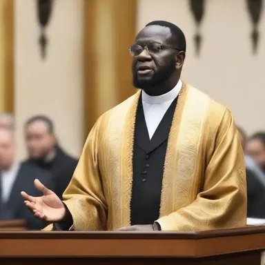 The religious honcho led the congregation in prayer and delivered a sermon.