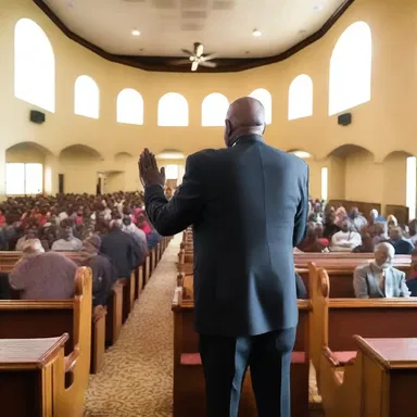 The religious honcho led the congregation in prayer and delivered a sermon.
