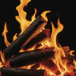 A roaring fire with orange, yellow, and red flames against a dark night background.