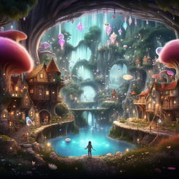 Fantasy-style imagery of enchanted users generating and interacting with a myriad of images, stories, and presentations on Idyllic, with an aura of engagement.