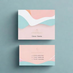 A sleek and elegant visiting card design for a high-end beauty salon, adorned with abstract shapes and elements of cosmetology, glossy fonts for the text, and pastel colors for a sophisticated finish.