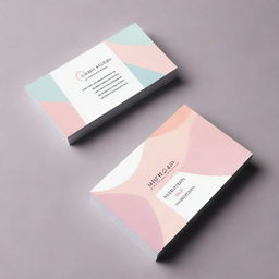 A sleek and elegant visiting card design for a high-end beauty salon, adorned with abstract shapes and elements of cosmetology, glossy fonts for the text, and pastel colors for a sophisticated finish.