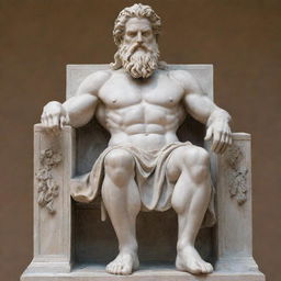 A majestic statue of Zeus, the Greek god of sky and thunder, seated on his throne with his thunderbolt in hand and eagle at his side.