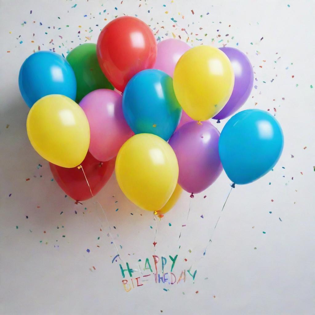 A festive birthday message picture including colorful balloons, confetti, and handwritten text that reads 'Happy Birthday Keerat'