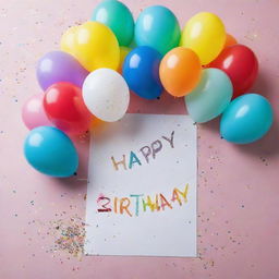 A festive birthday message picture including colorful balloons, confetti, and handwritten text that reads 'Happy Birthday Keerat'