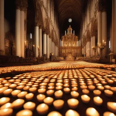 The candles in the church cast a warm glow over the congregants, creating an atmosphere of peace and serenity.