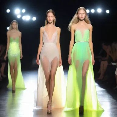 The fashion show featured luminous dresses that emitted a soft glow on the runway.