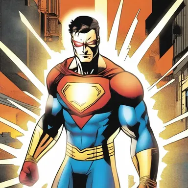 In the comic book, the superhero's emblem on his chest emits a powerful glowing light when he is using his abilities.