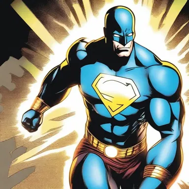 In the comic book, the superhero's emblem on his chest emits a powerful glowing light when he is using his abilities.
