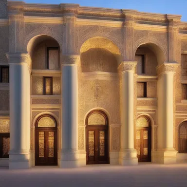 The architect used a soft glow to highlight the intricate details of the building.