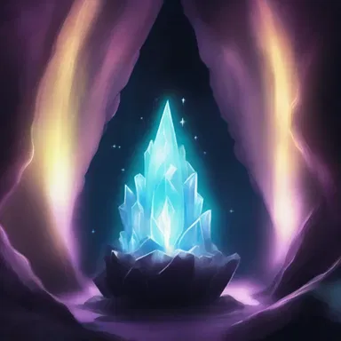 As the enchanted crystal was held up, it emitted a mystical and ethereal glow, illuminating the dark cavern.