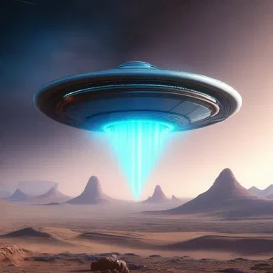 The spaceship emitted a soft blue glow as it hovered above the alien planet.
