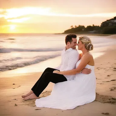 As the couple sat on the beach, they basked in the warm glow of the sunset.