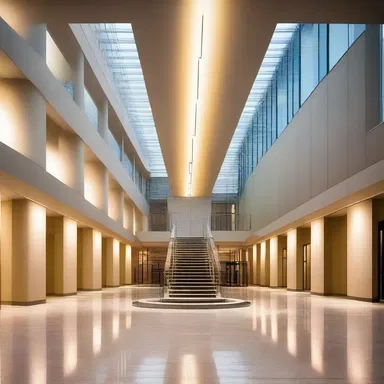 The architect used clever lighting techniques to create a warm and inviting glow in the atrium of the building.