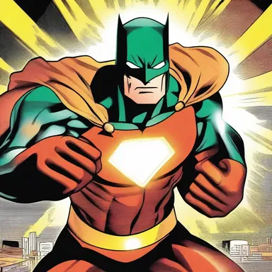 In the comic book, the superhero's eyes glow with power as he prepares to defeat the villain.