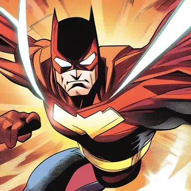 In the comic book, the superhero's eyes glow with power as he prepares to defeat the villain.