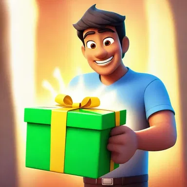 In the animated series, the character's face glows with joy when he receives a surprise gift.