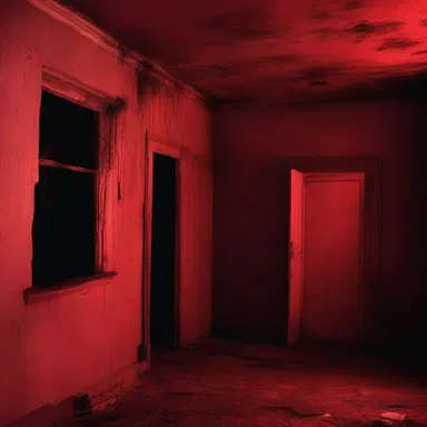 The haunted house was filled with eerie red glow, casting sinister shadows on the walls.