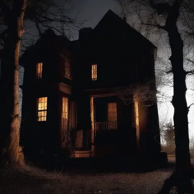 The haunted house was filled with eerie shadows that seemed to glow in the darkness, creating a sense of horror.