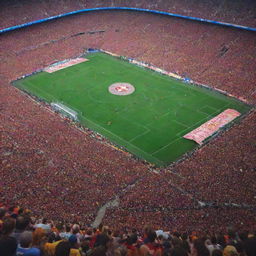 The most memorable football game in the world, featuring an intensely competitive match with a packed stadium, vibrant colors of jerseys, and a ball in mid-air.