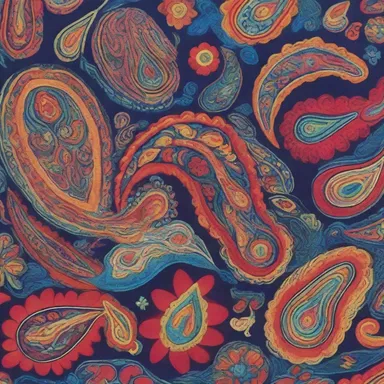 The artist used paisley fabric to create a vibrant and mesmerizing painting.