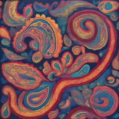 The artist used paisley fabric to create a vibrant and mesmerizing painting.