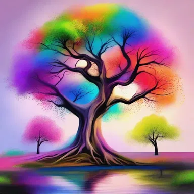 In the fantasy world, the trees were painted in vivid and mystical colors, creating a magical and enchanting atmosphere.