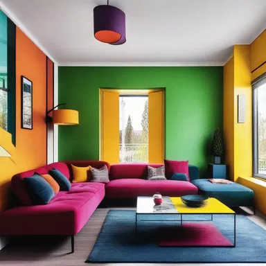The interior of the house was decorated with bold and contrasting colours, creating a visually striking design.