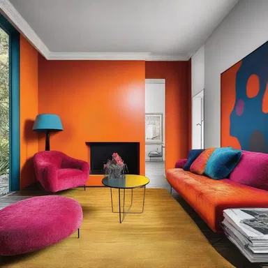 The interior of the house was decorated with bold and contrasting colours, creating a visually striking design.