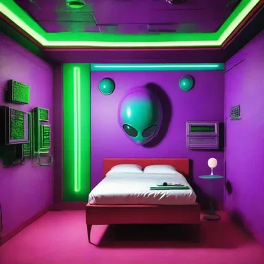 As the alien spaceship approached, the walls of the room began to colour and change, a sign that the extraterrestrial technology was altering the environment.