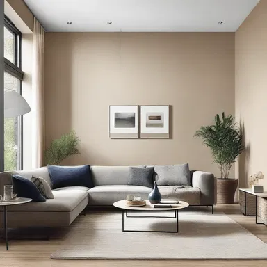 The homeowners chose a warm neutral paint colour to colour the walls of their living room, complementing the contemporary style of their architectural design.