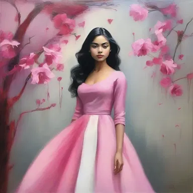 She coloured the canvas with hues of pink and red, creating a romantic atmosphere in the painting.