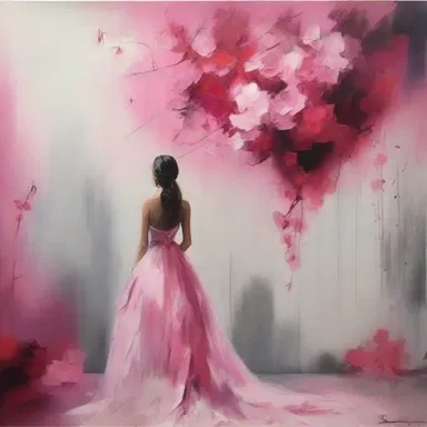 She coloured the canvas with hues of pink and red, creating a romantic atmosphere in the painting.