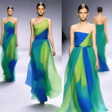 The designer coloured the dress with vibrant shades of blue and green, making it a fashion statement on the runway.