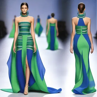 The designer coloured the dress with vibrant shades of blue and green, making it a fashion statement on the runway.